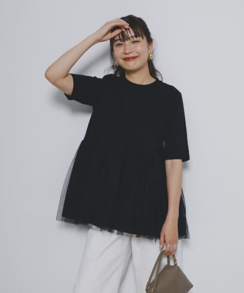 URBAN RESEARCH ROSSO/アーバンリサーチ ロッソ F by ROSSO ペプラムチュールカットソー BLACK FREE URBAN RESEARCH ROSSO/アーバンリサーチ ロッソ F by ROSSO ペプラムチュールカットソー BLACK FREE