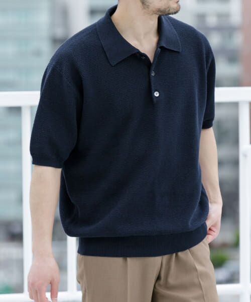 URBAN RESEARCH ROSSO/アーバンリサーチ ロッソ 『WEB限定』変形カノコ半袖ニットポロ NAVY M URBAN RESEARCH ROSSO/アーバンリサーチ ロッソ 『WEB限定』変形カノコ半袖ニットポロ NAVY M