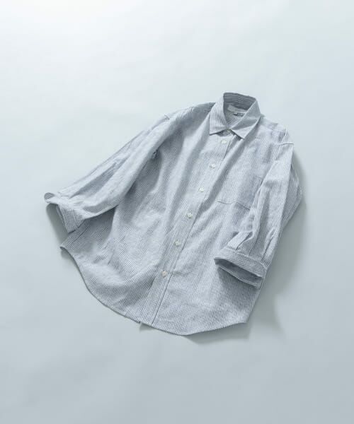 URBAN RESEARCH ROSSO/アーバンリサーチ ロッソ 『XLサイズあり』リラックスコットンリネン7分袖シャツ BLU STRIPE L URBAN RESEARCH ROSSO/アーバンリサーチ ロッソ 『XLサイズあり』リラックスコットンリネン7分袖シャツ BLU STRIPE L