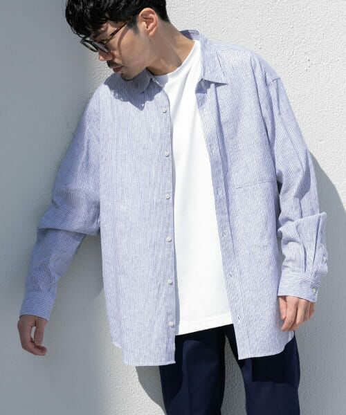 URBAN RESEARCH ROSSO/アーバンリサーチ ロッソ 『WEB限定』『XLサイズあり』リラックスコットンリネンレギュラーカラー長袖シャツ BLU STRIPE XL URBAN RESEARCH ROSSO/アーバンリサーチ ロッソ 『WEB限定』『XLサイズあり』リラックスコットンリネンレギュラーカラー長袖シャツ BLU STRIPE XL