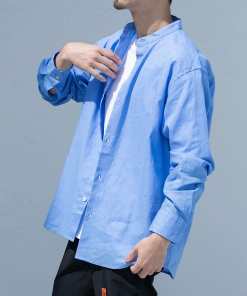 URBAN RESEARCH ROSSO/アーバンリサーチ ロッソ 『WEB限定』『XLサイズあり』リラックスコットンリネンバンドカラー長袖シャツ BLUE XL URBAN RESEARCH ROSSO/アーバンリサーチ ロッソ 『WEB限定』『XLサイズあり』リラックスコットンリネンバンドカラー長袖シャツ BLUE XL