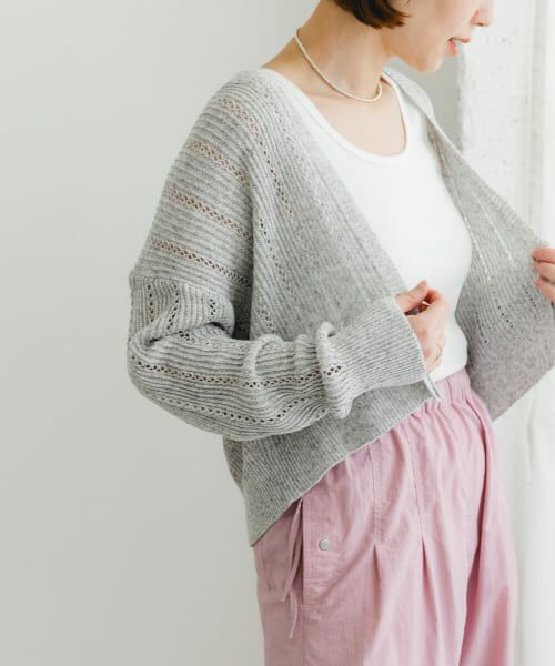 URBAN RESEARCH ROSSO/アーバンリサーチ ロッソ F by ROSSO 透かし編みショートカーディガン L/GRAY FREE URBAN RESEARCH ROSSO/アーバンリサーチ ロッソ F by ROSSO 透かし編みショートカーディガン L/GRAY FREE