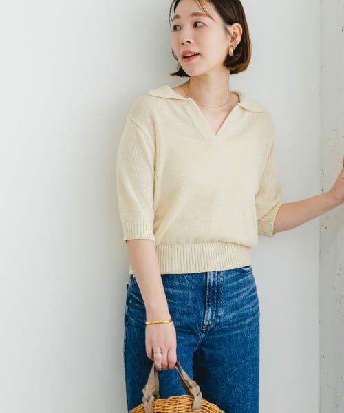 URBAN RESEARCH ROSSO/アーバンリサーチ ロッソ F by ROSSO オープンカラーサマーニット L/BEIGE FREE URBAN RESEARCH ROSSO/アーバンリサーチ ロッソ F by ROSSO オープンカラーサマーニット L/BEIGE FREE