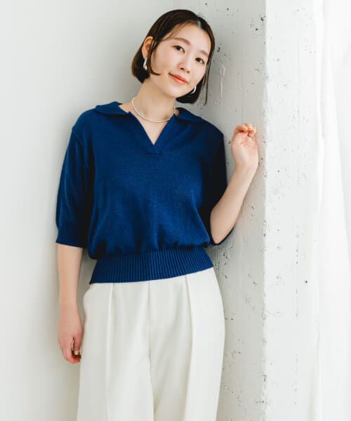 URBAN RESEARCH ROSSO/アーバンリサーチ ロッソ F by ROSSO オープンカラーサマーニット BLUE FREE URBAN RESEARCH ROSSO/アーバンリサーチ ロッソ F by ROSSO オープンカラーサマーニット BLUE FREE