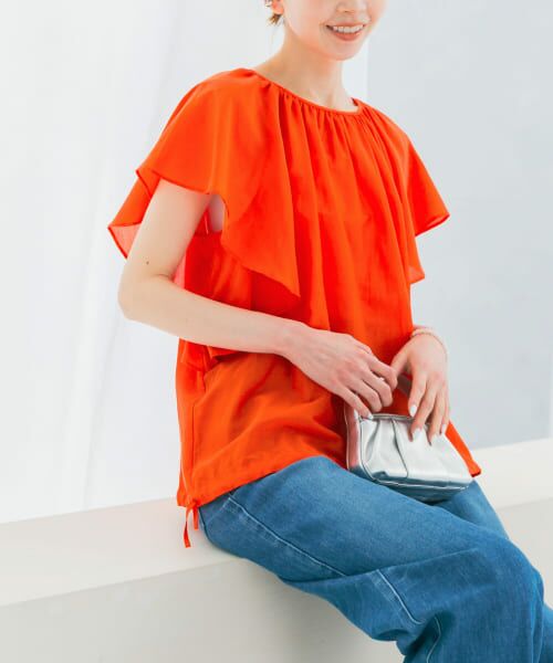 URBAN RESEARCH ROSSO/アーバンリサーチ ロッソ コットンシルクフレアスリーブブラウス red FREE URBAN RESEARCH ROSSO/アーバンリサーチ ロッソ コットンシルクフレアスリーブブラウス red FREE