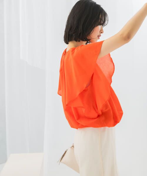 セール】 コットンシルクフレアスリーブブラウス （シャツ