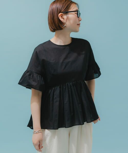 URBAN RESEARCH ROSSO/アーバンリサーチ ロッソ F by ROSSO コットンボイル切替ギャザーブラウス BLACK FREE URBAN RESEARCH ROSSO/アーバンリサーチ ロッソ F by ROSSO コットンボイル切替ギャザーブラウス BLACK FREE