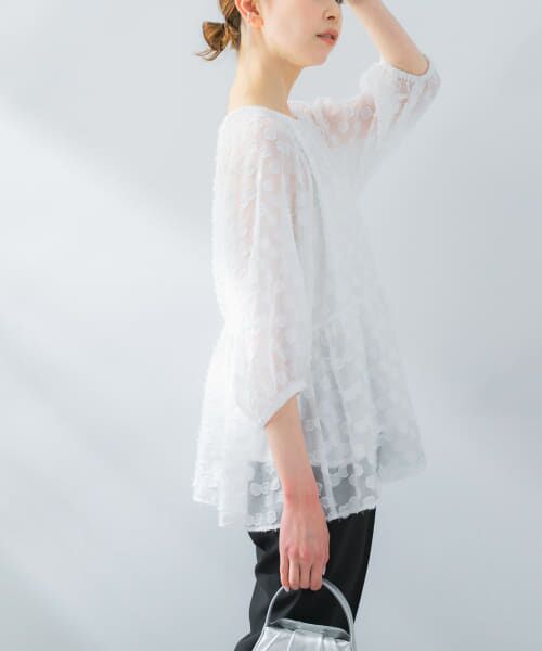URBAN RESEARCH ROSSO/アーバンリサーチ ロッソ ラメジャガードペプラムブラウス WHITE FREE URBAN RESEARCH ROSSO/アーバンリサーチ ロッソ ラメジャガードペプラムブラウス WHITE FREE