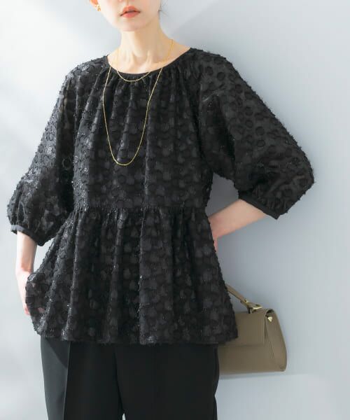 URBAN RESEARCH ROSSO/アーバンリサーチ ロッソ ラメジャガードペプラムブラウス BLACK FREE URBAN RESEARCH ROSSO/アーバンリサーチ ロッソ ラメジャガードペプラムブラウス BLACK FREE