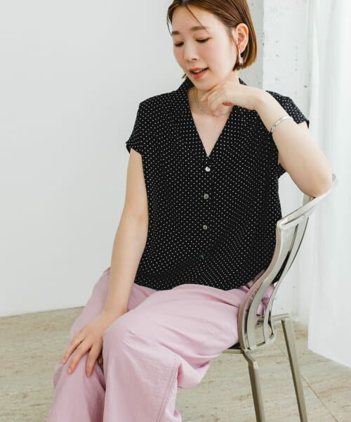 URBAN RESEARCH ROSSO/アーバンリサーチ ロッソ F by ROSSO ドットクロップド開襟ブラウス BLACK FREE URBAN RESEARCH ROSSO/アーバンリサーチ ロッソ F by ROSSO ドットクロップド開襟ブラウス BLACK FREE