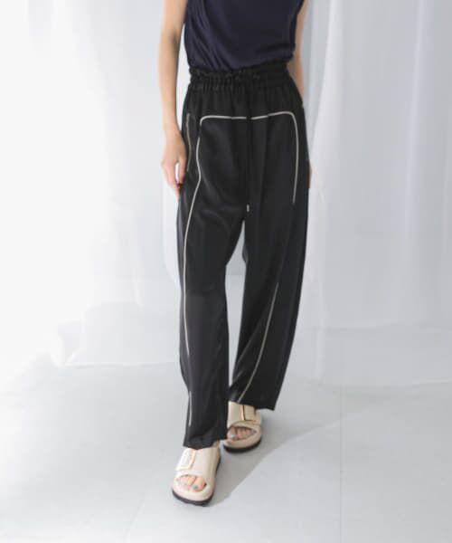 URBAN RESEARCH ROSSO/アーバンリサーチ ロッソ PROTAGONISTA Satin Line Pants BLACK FREE URBAN RESEARCH ROSSO/アーバンリサーチ ロッソ PROTAGONISTA Satin Line Pants BLACK FREE