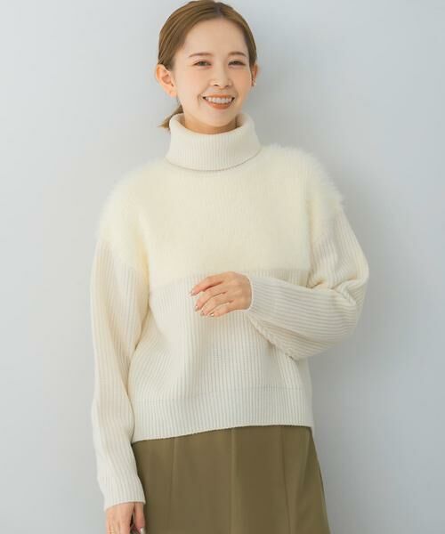 URBAN RESEARCH ROSSO/アーバンリサーチ ロッソ エアリーヤーンドッキングニットプルオーバー オフホワイト FREE