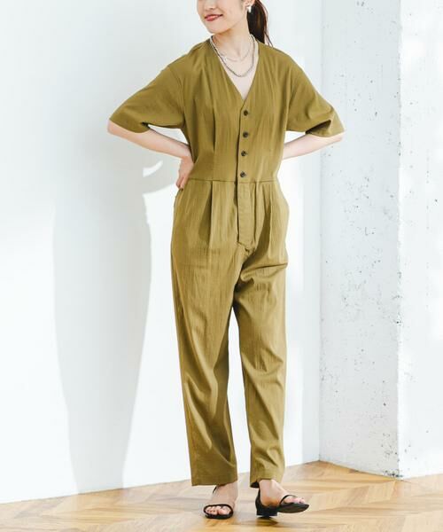 URBAN RESEARCH ROSSO / アーバンリサーチ ロッソ サロペット・オールインワン | F by ROSSO　ウエスト切り替えVネックオールインワン | 詳細1