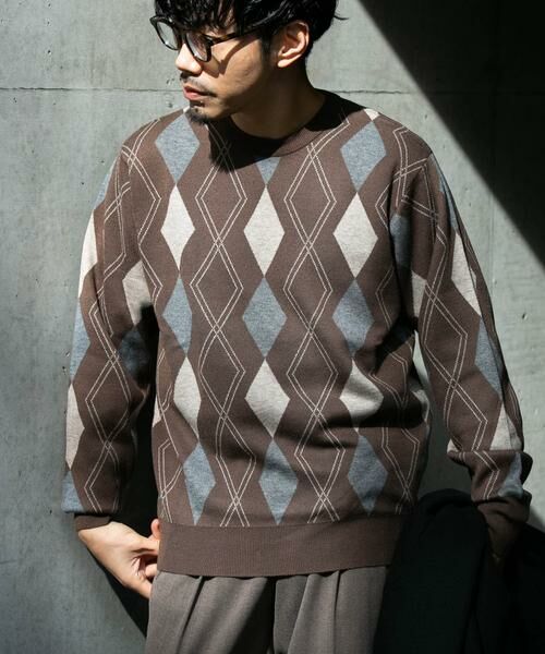 URBAN RESEARCH ROSSO/アーバンリサーチ ロッソ 『WEB限定』アーガイルニットプルオーバー ブラウン L