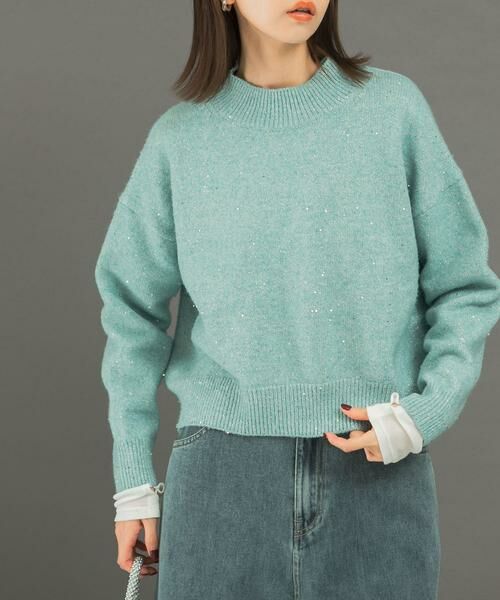 URBAN RESEARCH ROSSO/アーバンリサーチ ロッソ スパンコールショートニット ライトブルー FREE