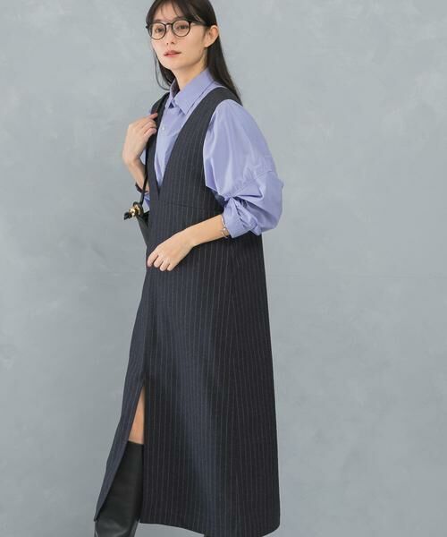 URBAN RESEARCH ROSSO / アーバンリサーチ ロッソ ワンピース | ディープVネックストライプワンピース(ネイビー)