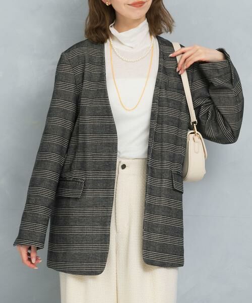 URBAN RESEARCH ROSSO / アーバンリサーチ ロッソ ノーカラージャケット | モールチェックノーカラーオーバージャケット(チェック)