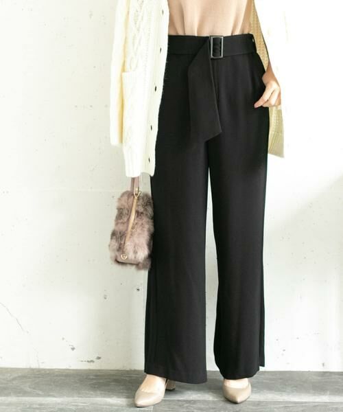 URBAN RESEARCH ROSSO / アーバンリサーチ ロッソ その他パンツ | ベルト付きセミワイドパンツ∴(ブラック)