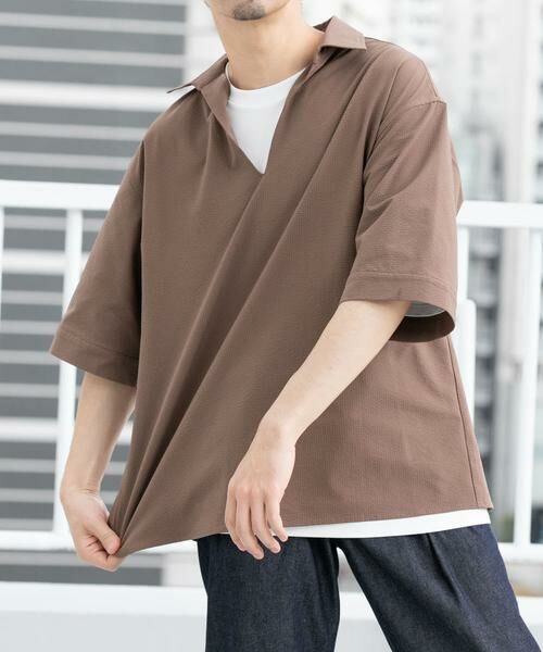 URBAN RESEARCH ROSSO/アーバンリサーチ ロッソ 『WEB限定』『セットアップ対応/XLサイズあり』シアサッカースキッパー半袖シャツ モカ XL URBAN RESEARCH ROSSO/アーバンリサーチ ロッソ 『WEB限定』『セットアップ対応/XLサイズあり』シアサッカースキッパー半袖シャツ モカ XL