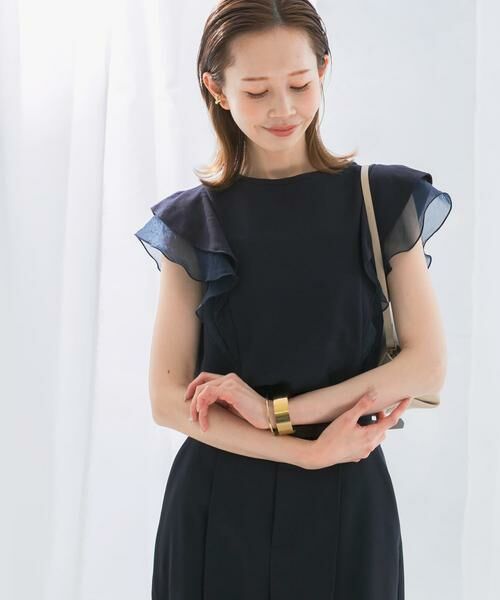 URBAN RESEARCH ROSSO / アーバンリサーチ ロッソ Tシャツ | シアードッキングフリルスリーブTシャツ | 詳細1