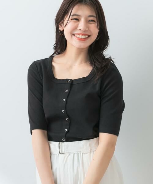 URBAN RESEARCH ROSSO/アーバンリサーチ ロッソ 『UR TECH ひやサラクール』F by ROSSO スクエアネックハーフスリーブプルオーバー ブラック FREE URBAN RESEARCH ROSSO/アーバンリサーチ ロッソ 『UR TECH ひやサラクール』F by ROSSO スクエアネックハーフスリーブプルオーバー ブラック FREE