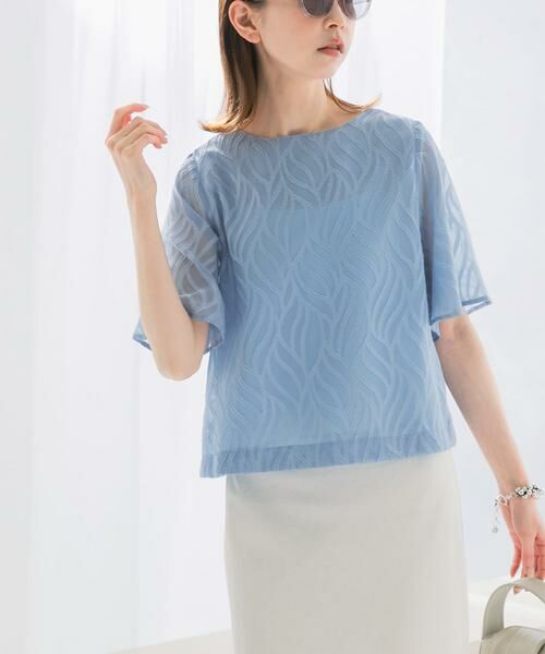 URBAN RESEARCH ROSSO/アーバンリサーチ ロッソ セミシアーカットジャガードブラウス ブルー FREE URBAN RESEARCH ROSSO/アーバンリサーチ ロッソ セミシアーカットジャガードブラウス ブルー FREE