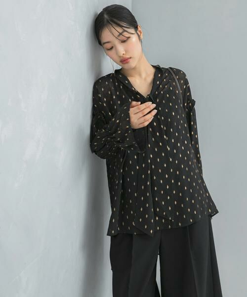 URBAN RESEARCH ROSSO/アーバンリサーチ ロッソ ラメシアーギャザーボリュームブラウス ブラック FREE URBAN RESEARCH ROSSO/アーバンリサーチ ロッソ ラメシアーギャザーボリュームブラウス ブラック FREE