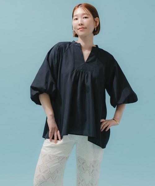 URBAN RESEARCH ROSSO/アーバンリサーチ ロッソ 「VERY6月号掲載」『UR TECH』F by ROSSO イージーリネンボリュームブラウス ネイビー FREE URBAN RESEARCH ROSSO/アーバンリサーチ ロッソ 「VERY6月号掲載」『UR TECH』F by ROSSO イージーリネンボリュームブラウス ネイビー FREE