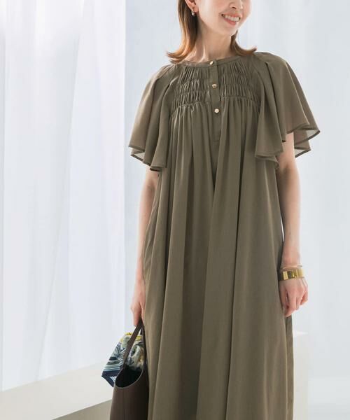 URBAN RESEARCH ROSSO / アーバンリサーチ ロッソ ワンピース | フレアスリーブウエストベルトワンピース(カーキ)