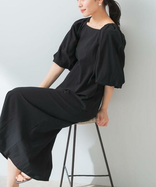 URBAN RESEARCH ROSSO/アーバンリサーチ ロッソ F by ROSSO コットンスラブパフスリーブワンピース ブラック 36