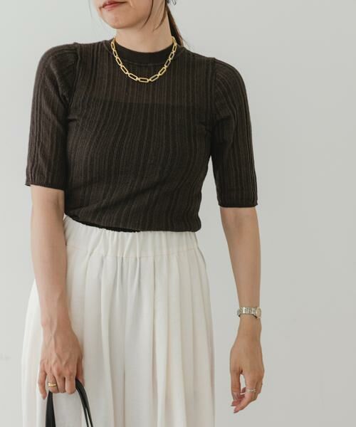 URBAN RESEARCH ROSSO / アーバンリサーチ ロッソ ニット・セーター | F by ROSSO　シアーリブ5分袖ニット | 詳細1