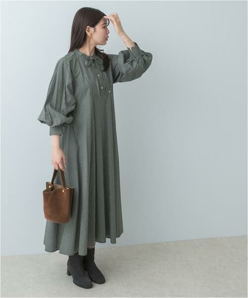 URBAN RESEARCH ROSSO/アーバンリサーチ ロッソ F by ROSSO チェックリボンシャツワンピース カーキ FREE