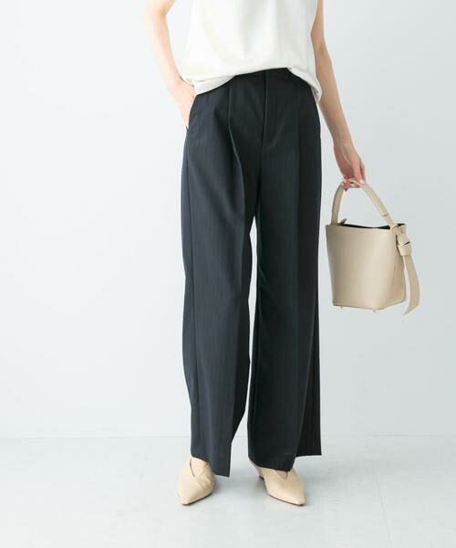 URBAN RESEARCH ROSSO/アーバンリサーチ ロッソ ウール混防シワハイウエストワイドスラックス ネイビー 34 URBAN RESEARCH ROSSO/アーバンリサーチ ロッソ ウール混防シワハイウエストワイドスラックス ネイビー 34