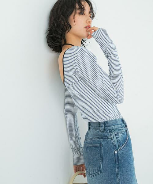 URBAN RESEARCH ROSSO/アーバンリサーチ ロッソ GREEN BUTTER Two-way Stripe Patch T-shirts ブルー SM