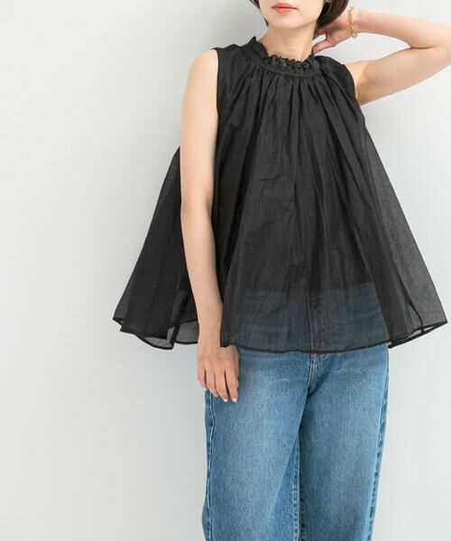 URBAN RESEARCH ROSSO/アーバンリサーチ ロッソ MARILYN MOON sheer cotton gather blouse ブラック FREE URBAN RESEARCH ROSSO/アーバンリサーチ ロッソ MARILYN MOON sheer cotton gather blouse ブラック FREE