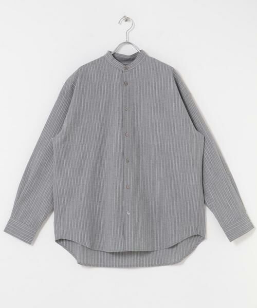 URBAN RESEARCH ROSSO/アーバンリサーチ ロッソ ストライプバンドカラーリラックスシャツ グレー L URBAN RESEARCH ROSSO/アーバンリサーチ ロッソ ストライプバンドカラーリラックスシャツ グレー L