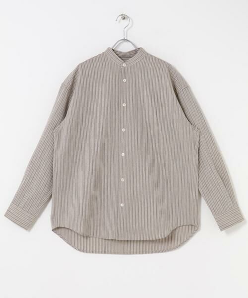URBAN RESEARCH ROSSO/アーバンリサーチ ロッソ ストライプバンドカラーリラックスシャツ ベージュ M URBAN RESEARCH ROSSO/アーバンリサーチ ロッソ ストライプバンドカラーリラックスシャツ ベージュ M