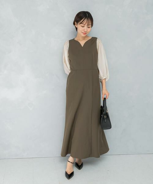 URBAN RESEARCH ROSSO/アーバンリサーチ ロッソ ドッキングスリーブVネックワンピース カーキ FREE