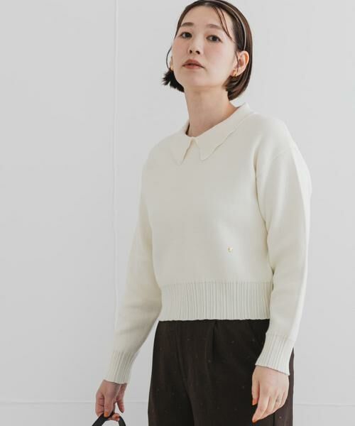 URBAN RESEARCH ROSSO/アーバンリサーチ ロッソ F by ROSSO コットンカシミヤ衿パールニット オフホワイト FREE URBAN RESEARCH ROSSO/アーバンリサーチ ロッソ F by ROSSO コットンカシミヤ衿パールニット オフホワイト FREE