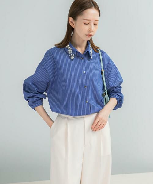 URBAN RESEARCH ROSSO/アーバンリサーチ ロッソ 2WAYビジュー付オーバーシャツ ブルー FREE URBAN RESEARCH ROSSO/アーバンリサーチ ロッソ 2WAYビジュー付オーバーシャツ ブルー FREE