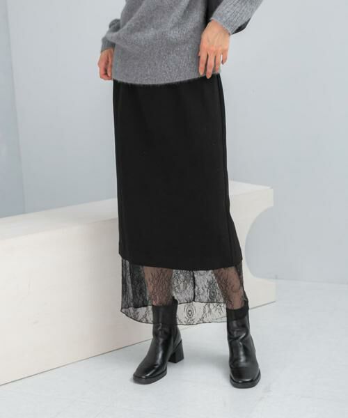 URBAN RESEARCH ROSSO / アーバンリサーチ ロッソ スカート | レースレイヤードミディスカート(ブラック)