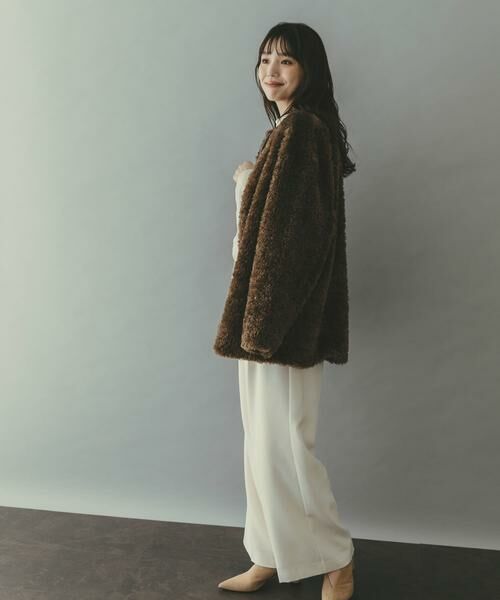 URBAN RESEARCH ROSSO / アーバンリサーチ ロッソ ノーカラージャケット | 『WEB/一部店舗限定』ノーカラーファーボアZIPブルゾン | 詳細1