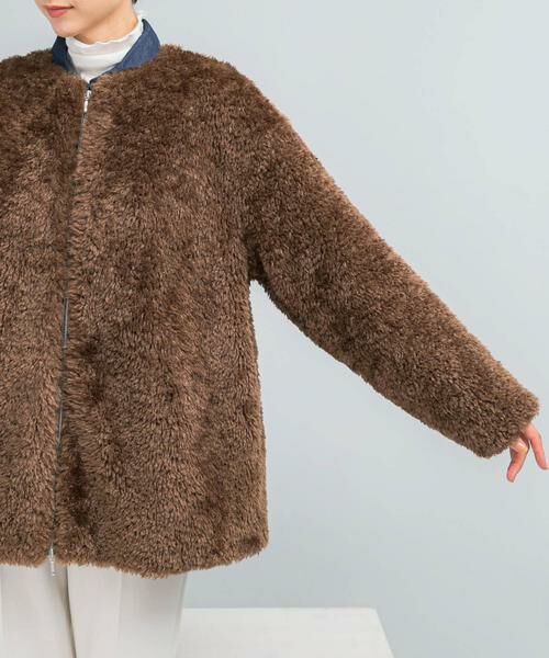 URBAN RESEARCH ROSSO / アーバンリサーチ ロッソ ノーカラージャケット | 『WEB/一部店舗限定』ノーカラーファーボアZIPブルゾン | 詳細11