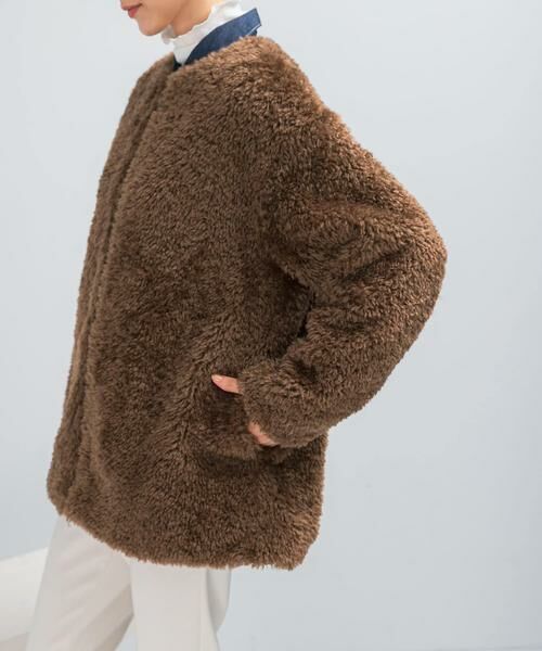 URBAN RESEARCH ROSSO / アーバンリサーチ ロッソ ノーカラージャケット | 『WEB/一部店舗限定』ノーカラーファーボアZIPブルゾン | 詳細12