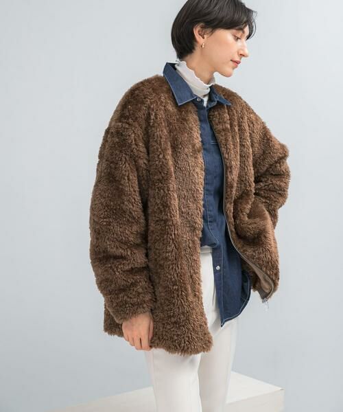 URBAN RESEARCH ROSSO / アーバンリサーチ ロッソ ノーカラージャケット | 『WEB/一部店舗限定』ノーカラーファーボアZIPブルゾン | 詳細4