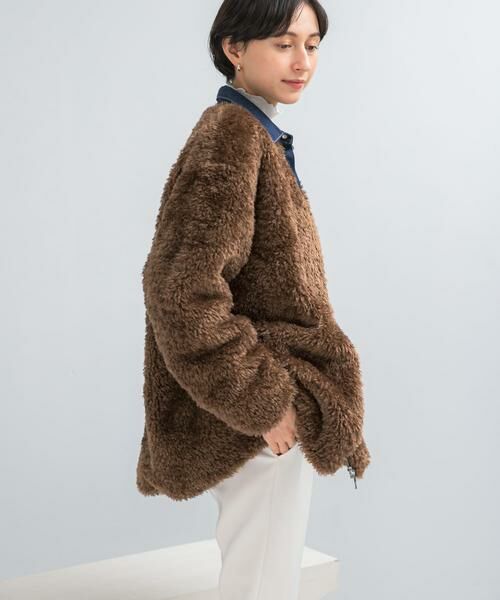 URBAN RESEARCH ROSSO / アーバンリサーチ ロッソ ノーカラージャケット | 『WEB/一部店舗限定』ノーカラーファーボアZIPブルゾン | 詳細5