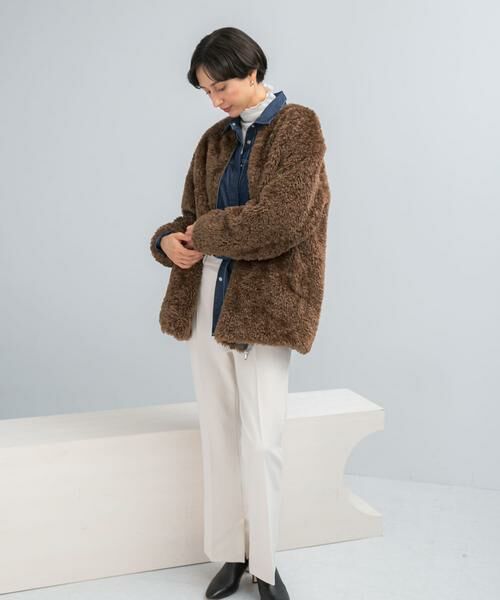 URBAN RESEARCH ROSSO / アーバンリサーチ ロッソ ノーカラージャケット | 『WEB/一部店舗限定』ノーカラーファーボアZIPブルゾン | 詳細7