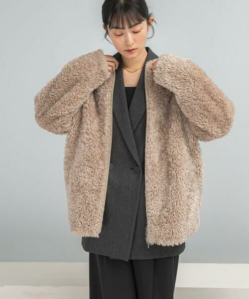 URBAN RESEARCH ROSSO / アーバンリサーチ ロッソ ノーカラージャケット | 『WEB/一部店舗限定』ノーカラーファーボアZIPブルゾン | 詳細18