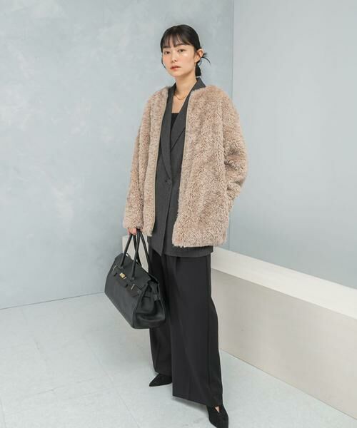 URBAN RESEARCH ROSSO / アーバンリサーチ ロッソ ノーカラージャケット | 『WEB/一部店舗限定』ノーカラーファーボアZIPブルゾン | 詳細19