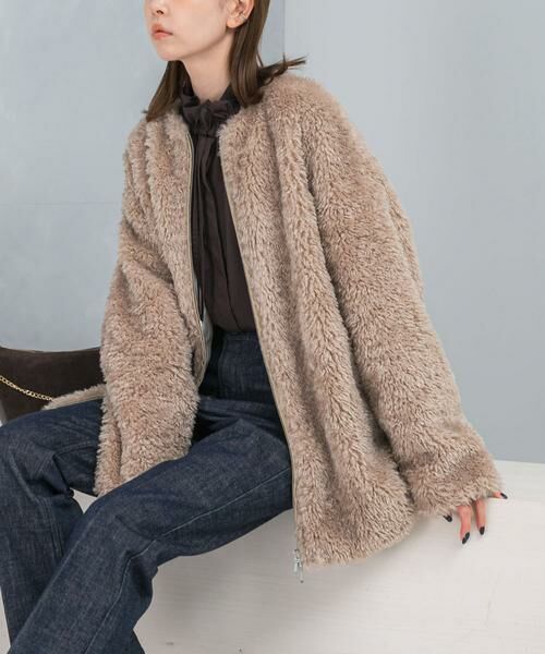 URBAN RESEARCH ROSSO / アーバンリサーチ ロッソ ノーカラージャケット | 『WEB/一部店舗限定』ノーカラーファーボアZIPブルゾン | 詳細20